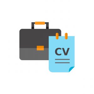 Briefcase and CV. Interview, career, Recruiting concept. Can be used for topics like business, management, recruitment.
